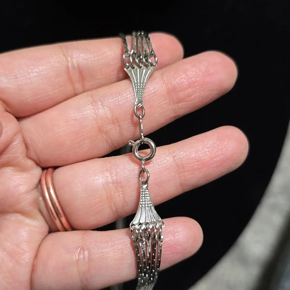 5-Layer Multi Strand Silver Tone Tiered Necklace, Like New, Formal, Single Clasp - Picture 8 of 14